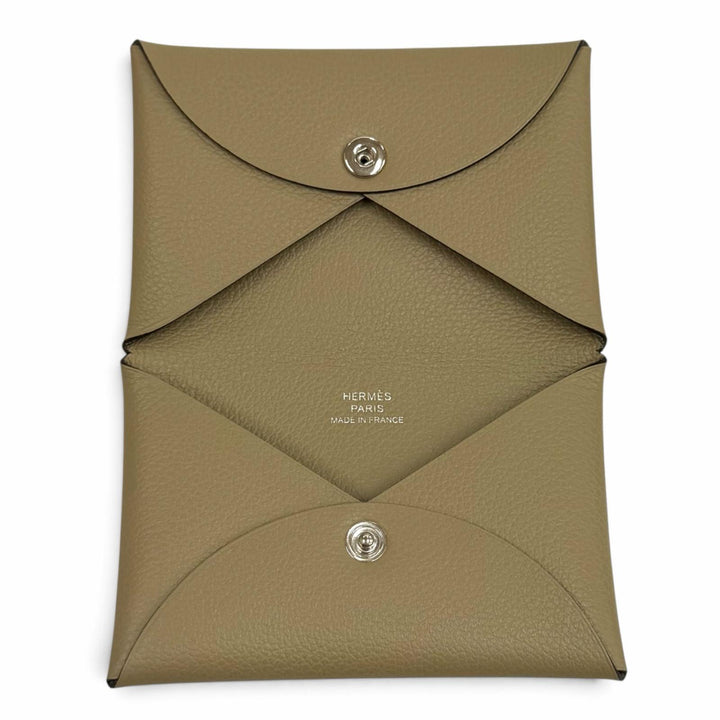 Pristine HERMES Card Case Calvi name card holder Evercolor Leather Women
