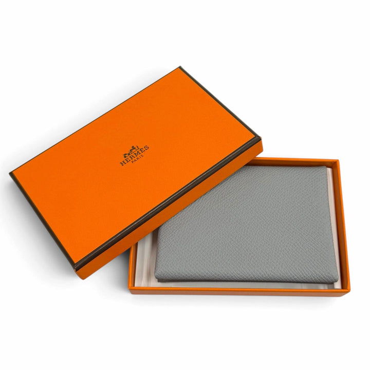 Pristine HERMES Bifold Wallet Calvi duo Serie Metal Epsom Leather Women