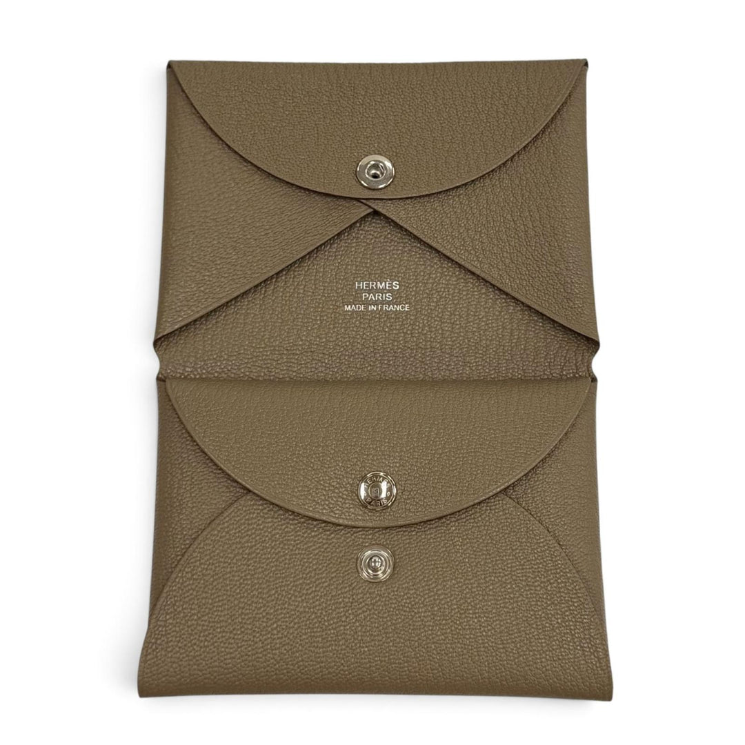 Excellent HERMES Bifold Wallet Calvi duo Serie Metal Shave Women