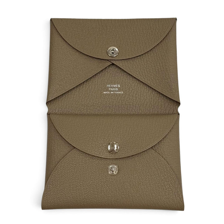 Excellent HERMES Bifold Wallet Calvi duo Serie Metal Shave Women