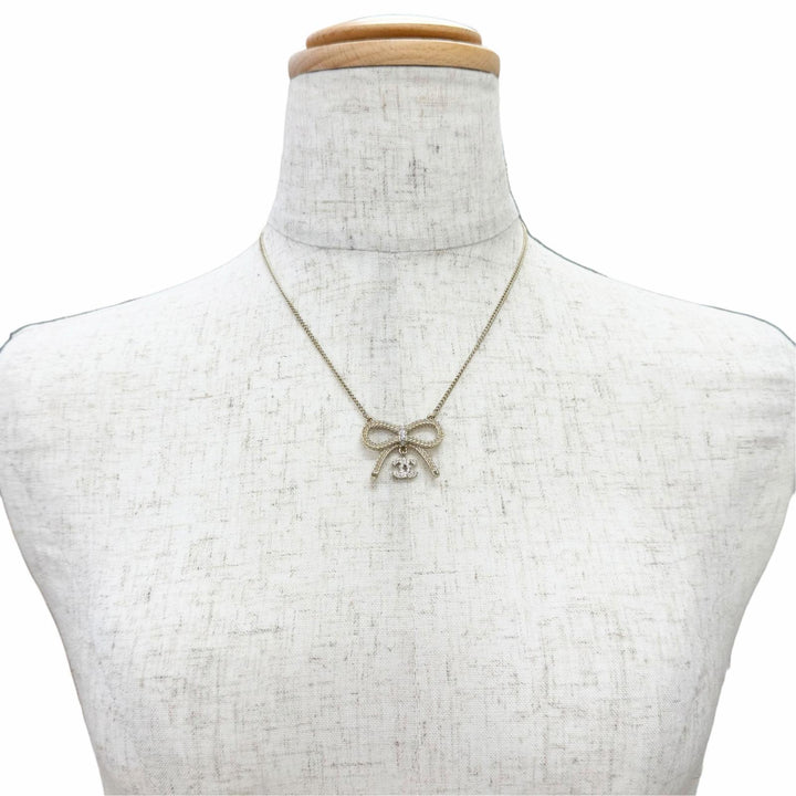 Excellent CHANEL Necklace COCO Mark Rhinestone Ribbon gold Women B24K ABE650