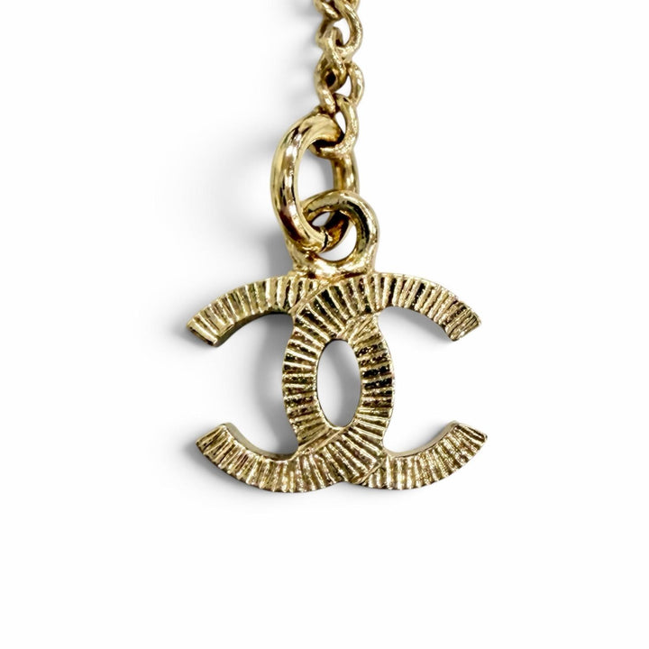 Excellent CHANEL Necklace COCO Mark Rhinestone Ribbon gold Women B24K ABE650