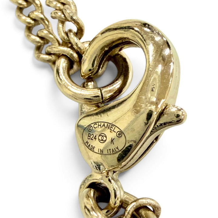 Excellent CHANEL Necklace COCO Mark Rhinestone Ribbon gold Women B24K ABE650