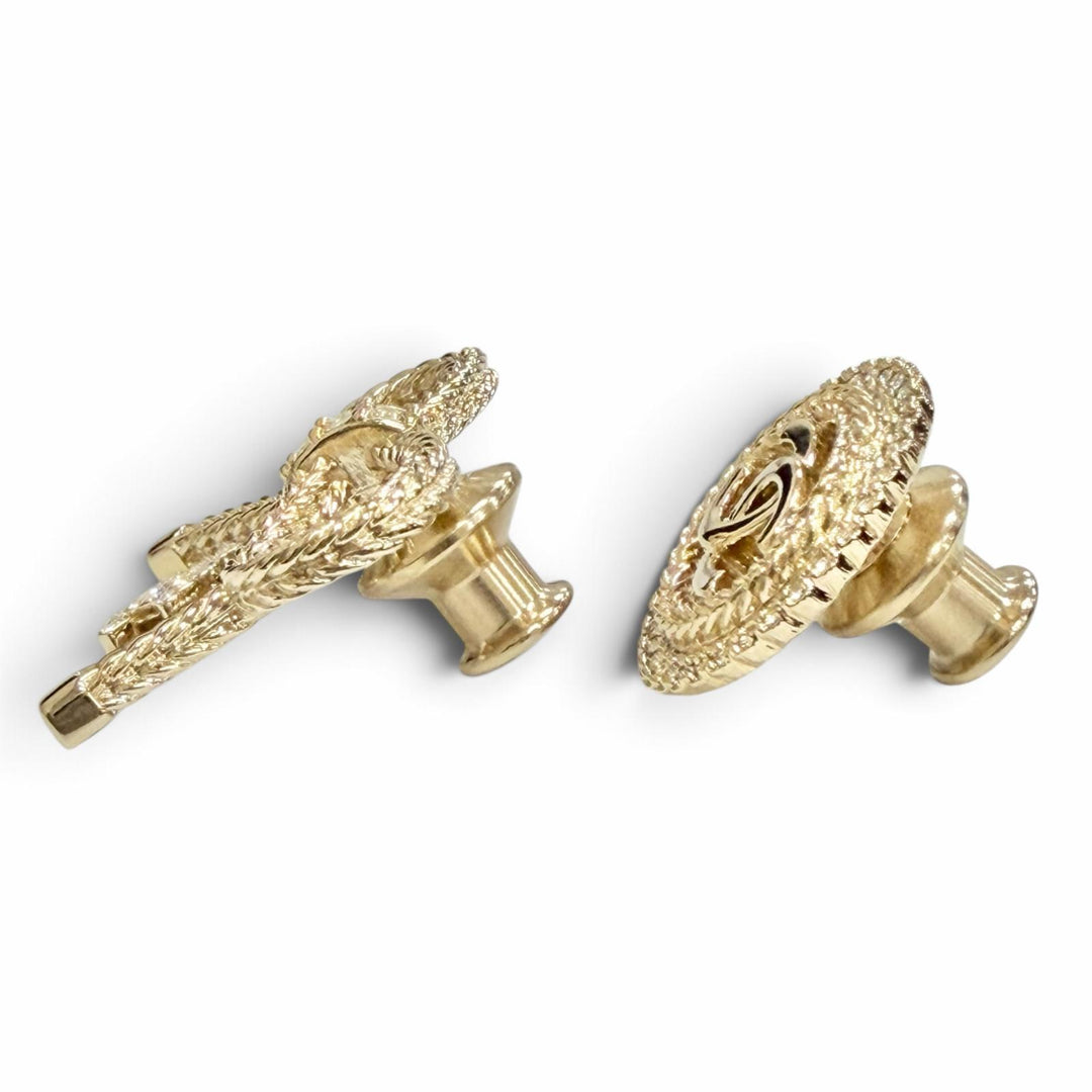 Excellent CHANEL Brooch COCO Mark Rhinestone Ribbon Pin Badge gold B24K ABE646B