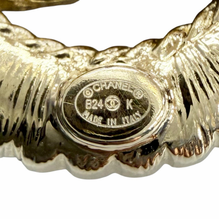Excellent CHANEL Brooch COCO Mark Rhinestone Ribbon Pin Badge gold B24K ABE646B