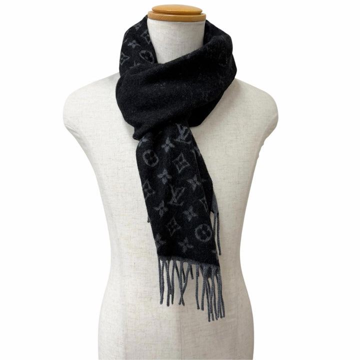 Great LOUIS VUITTON Scarf monogram gradient Noir cashmere mens M71607