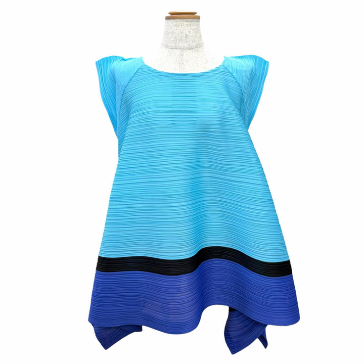 Excellent PLEATS PLEASE Tunic Sleeveless balloon top Blue 3 Women PP71-JH573