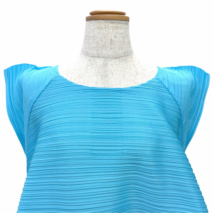 Excellent PLEATS PLEASE Tunic Sleeveless balloon top Blue 3 Women PP71-JH573