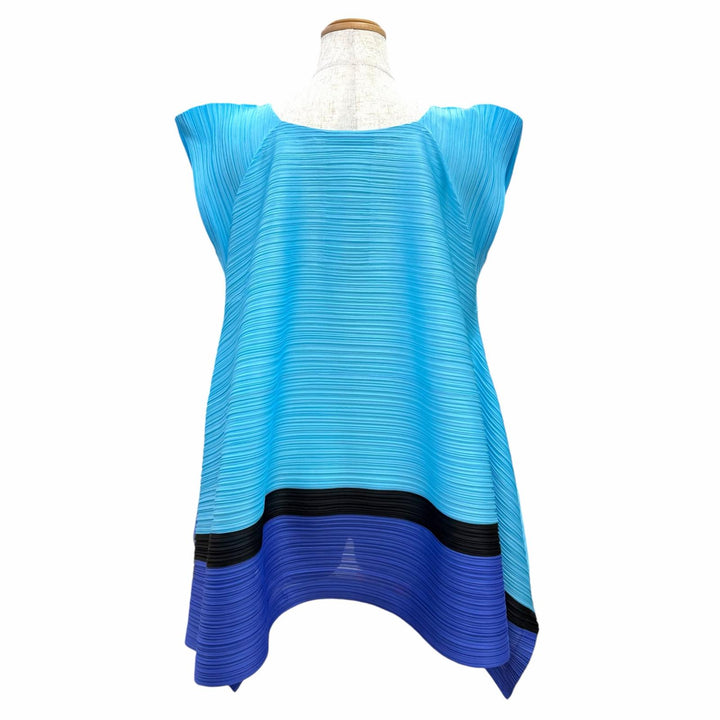 Excellent PLEATS PLEASE Tunic Sleeveless balloon top Blue 3 Women PP71-JH573