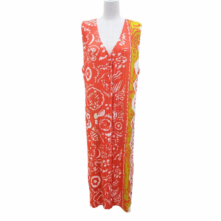 Excellent PLEATS PLEASE Best All-over print design, long length Orange series 4