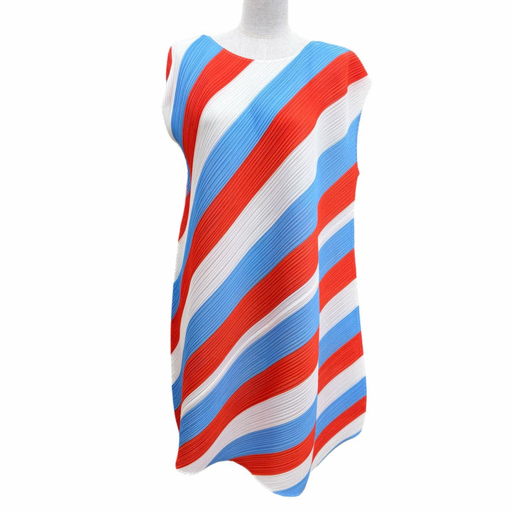Excellent PLEATS PLEASE one piece Diagonal stripes multicolor Women 3 PP03-JH953