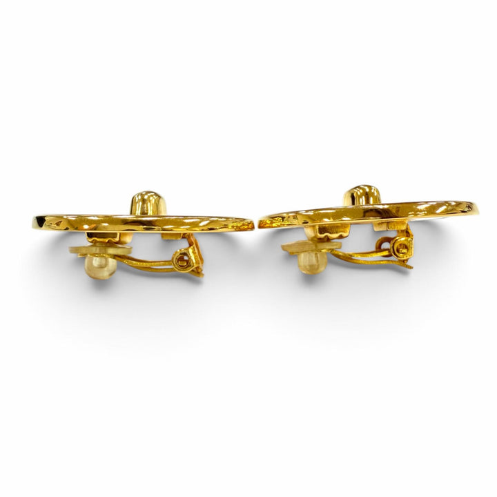 Great CHANEL Earring COCO Mark round gold metal Women 97P