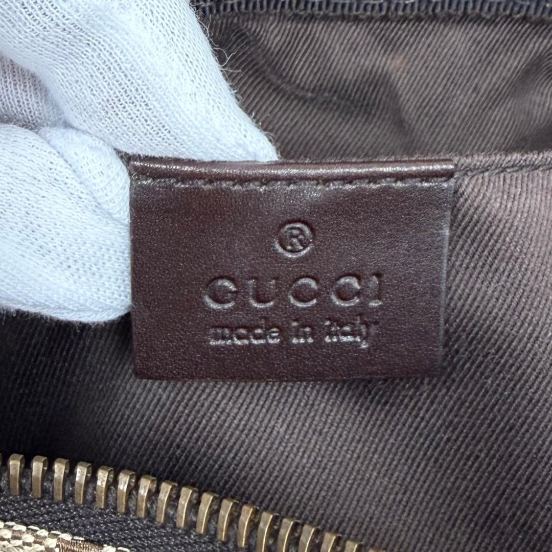 Excellent GUCCI Cosmetics Pouch Leather vanity bag beige GG canvas Women 106646