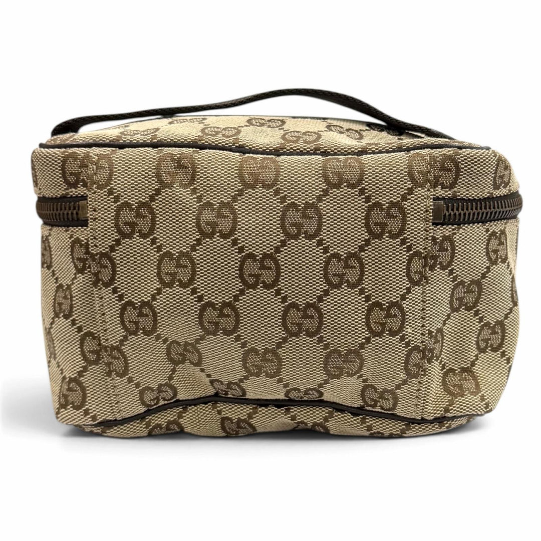 Excellent GUCCI Cosmetics Pouch Leather vanity bag beige GG canvas Women 106646