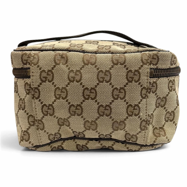 Excellent GUCCI Cosmetics Pouch Leather vanity bag beige GG canvas Women 106646