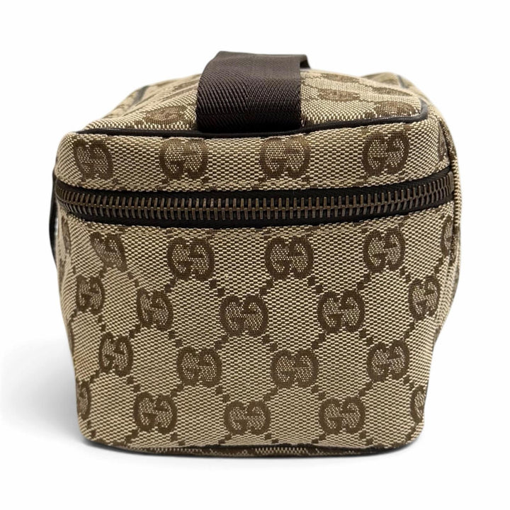 Excellent GUCCI Cosmetics Pouch Leather vanity bag beige GG canvas Women 106646