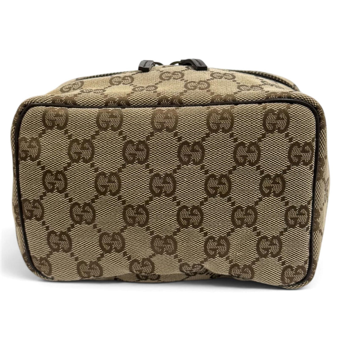 Excellent GUCCI Cosmetics Pouch Leather vanity bag beige GG canvas Women 106646