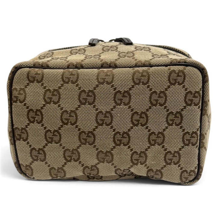 Excellent GUCCI Cosmetics Pouch Leather vanity bag beige GG canvas Women 106646