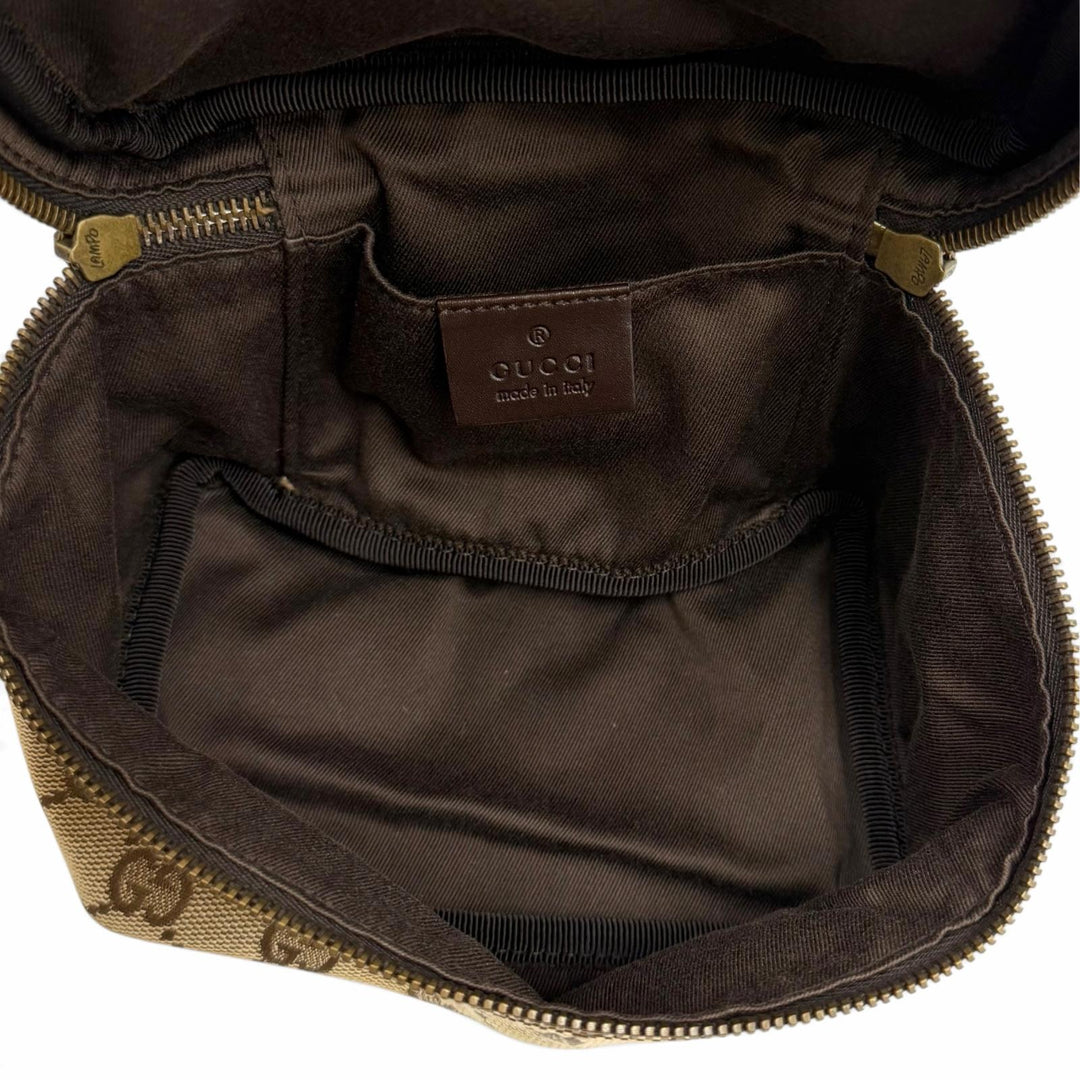 Excellent GUCCI Cosmetics Pouch Leather vanity bag beige GG canvas Women 106646