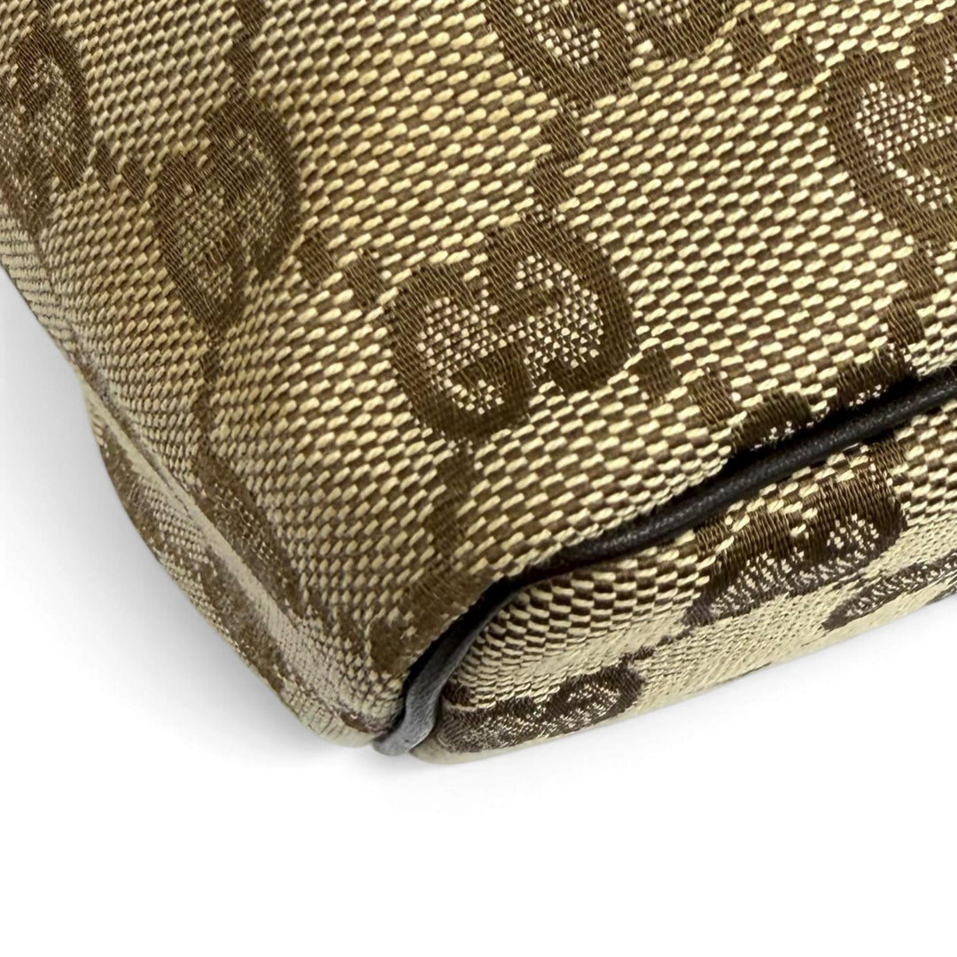 Excellent GUCCI Cosmetics Pouch Leather vanity bag beige GG canvas Women 106646