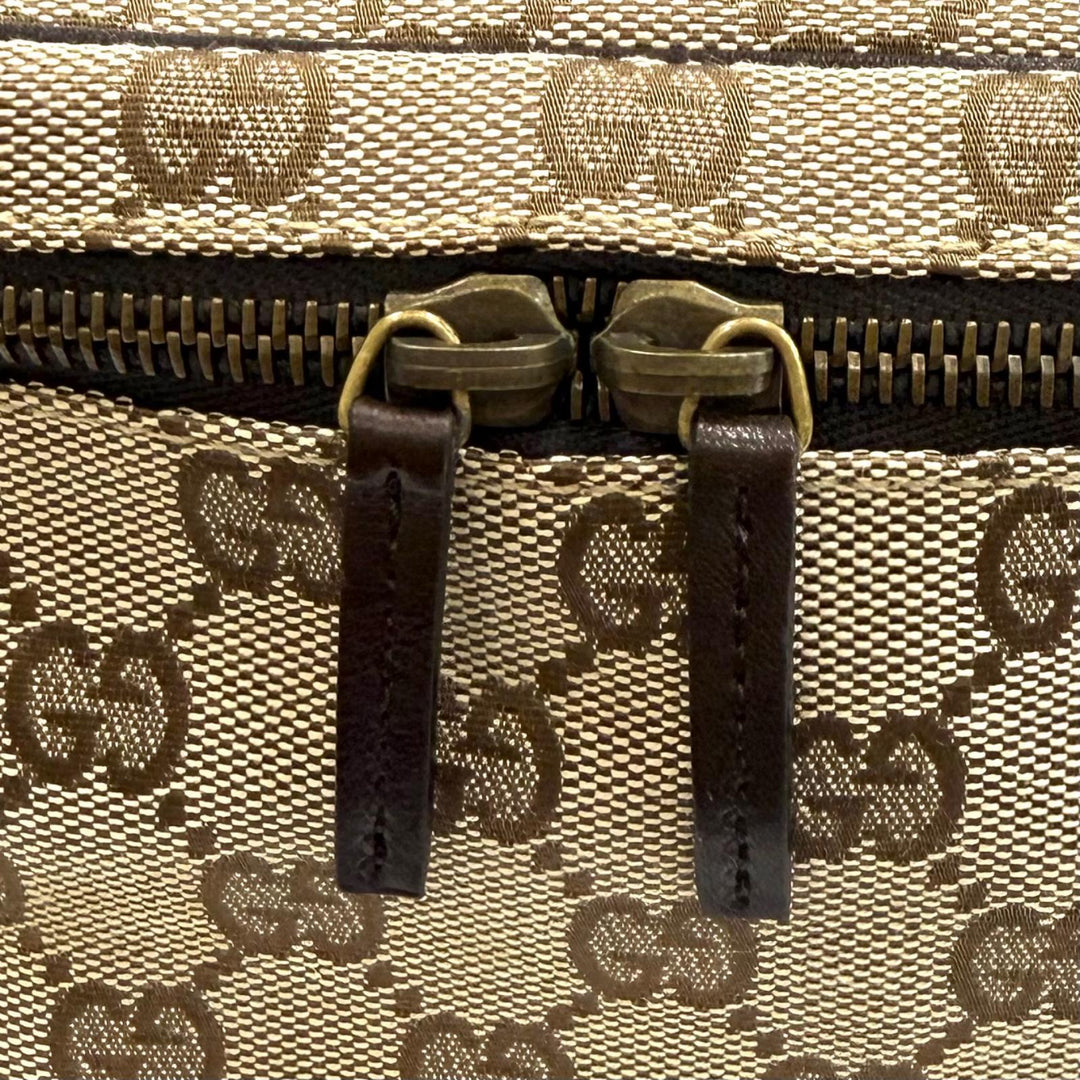 Excellent GUCCI Cosmetics Pouch Leather vanity bag beige GG canvas Women 106646