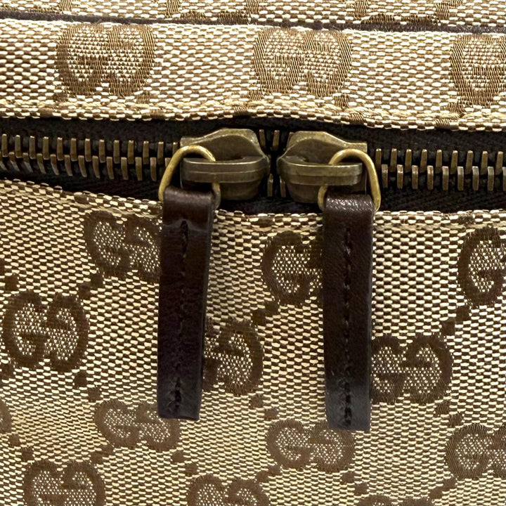 Excellent GUCCI Cosmetics Pouch Leather vanity bag beige GG canvas Women 106646