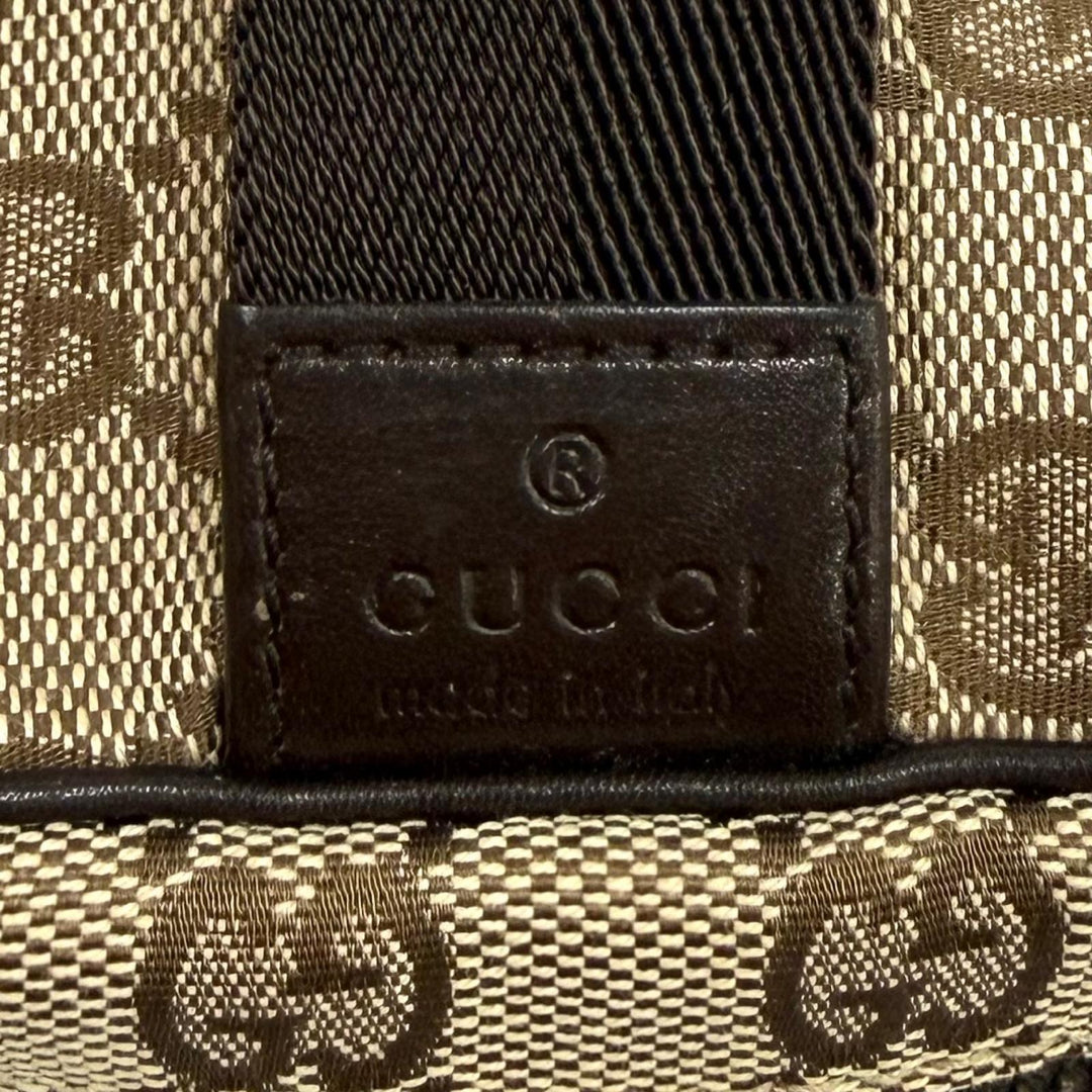 Excellent GUCCI Cosmetics Pouch Leather vanity bag beige GG canvas Women 106646