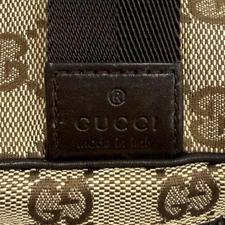 Excellent GUCCI Cosmetics Pouch Leather vanity bag beige GG canvas Women 106646