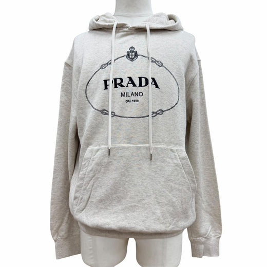 Excellent PRADA hoodie Logo embroidered hooded pullover Gray mens S UJL24B