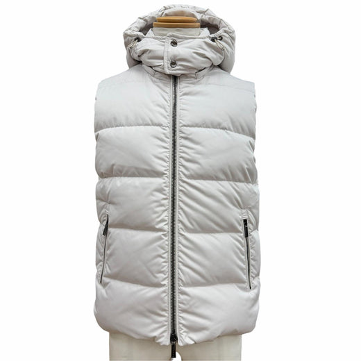 Pristine MOORER Down vest Hooded double zip-up White system mens 46 FIRE-WK