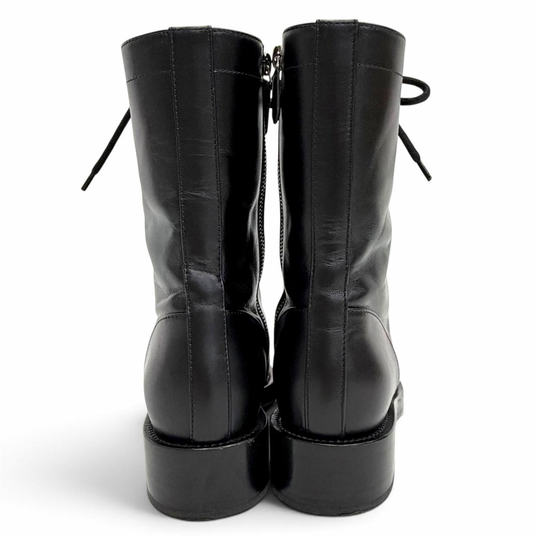 Excellent CHANEL short boots COCO Mark Side Zip Lace-Up black leather 36 G34953