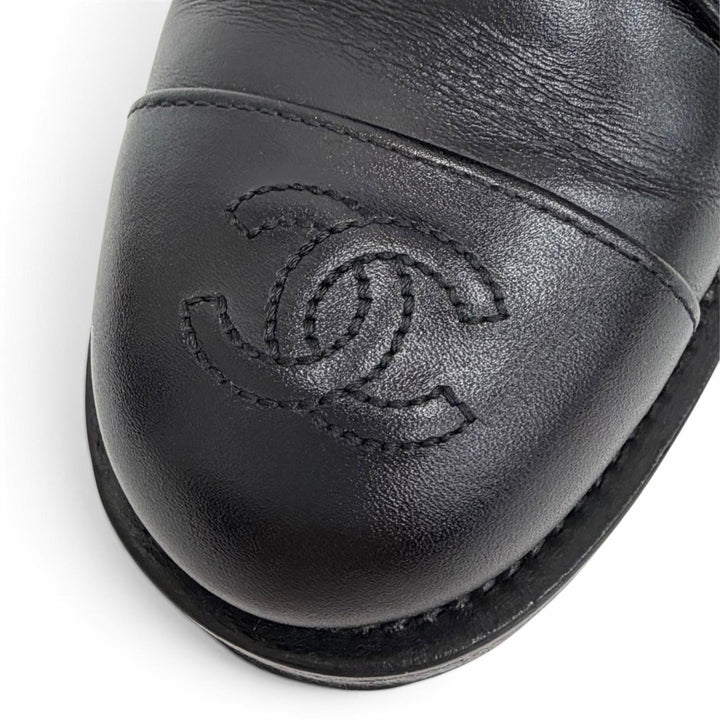 Excellent CHANEL short boots COCO Mark Side Zip Lace-Up black leather 36 G34953