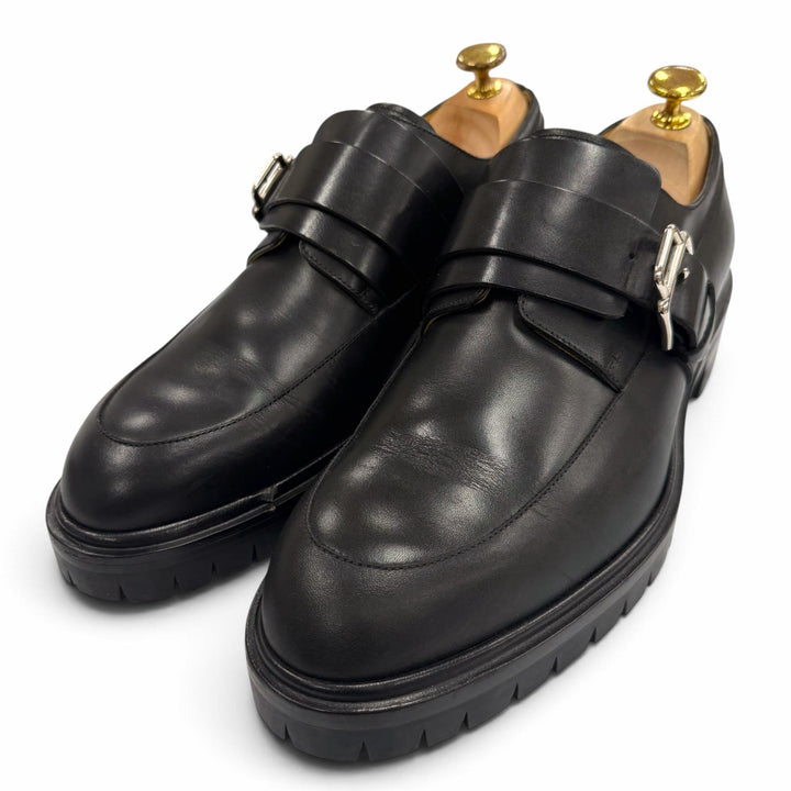 Great HERMES Leather shoes Monk strap U-tip black leather mens IT 42