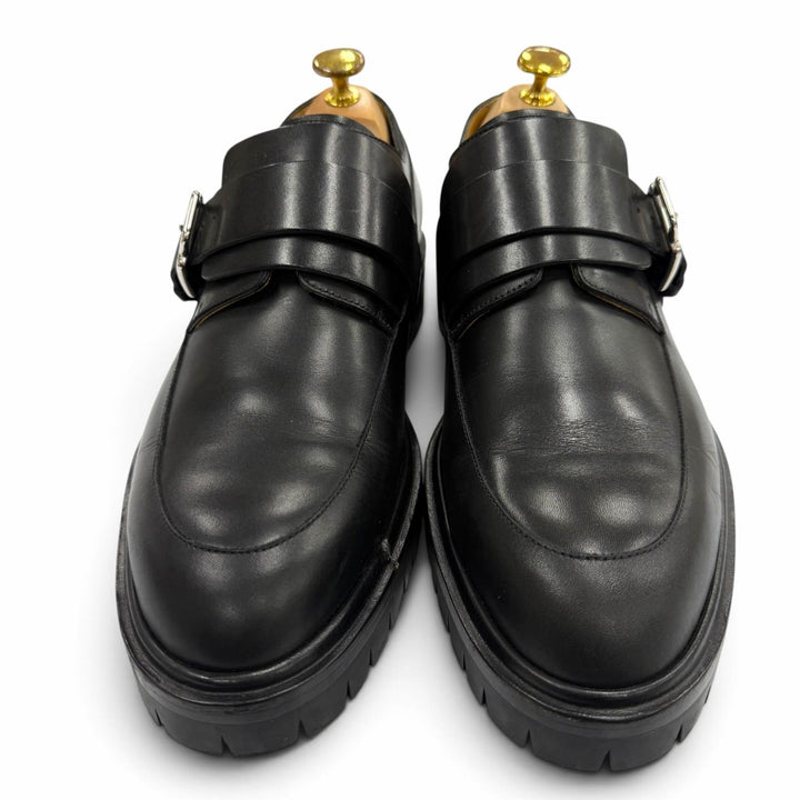 Great HERMES Leather shoes Monk strap U-tip black leather mens IT 42