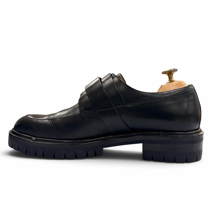 Great HERMES Leather shoes Monk strap U-tip black leather mens IT 42