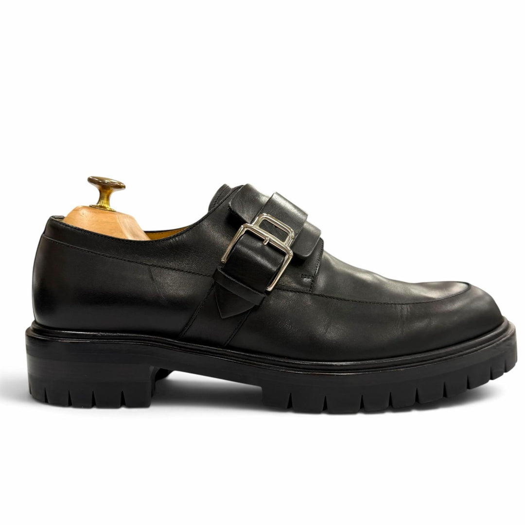 Great HERMES Leather shoes Monk strap U-tip black leather mens IT 42