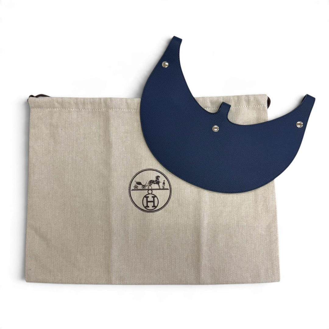 Discounted Great HERMES Petit Ash Sellier Button Reversible Leather Sun Visor blue leather