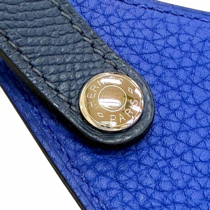 Discounted Great HERMES Petit Ash Sellier Button Reversible Leather Sun Visor blue leather