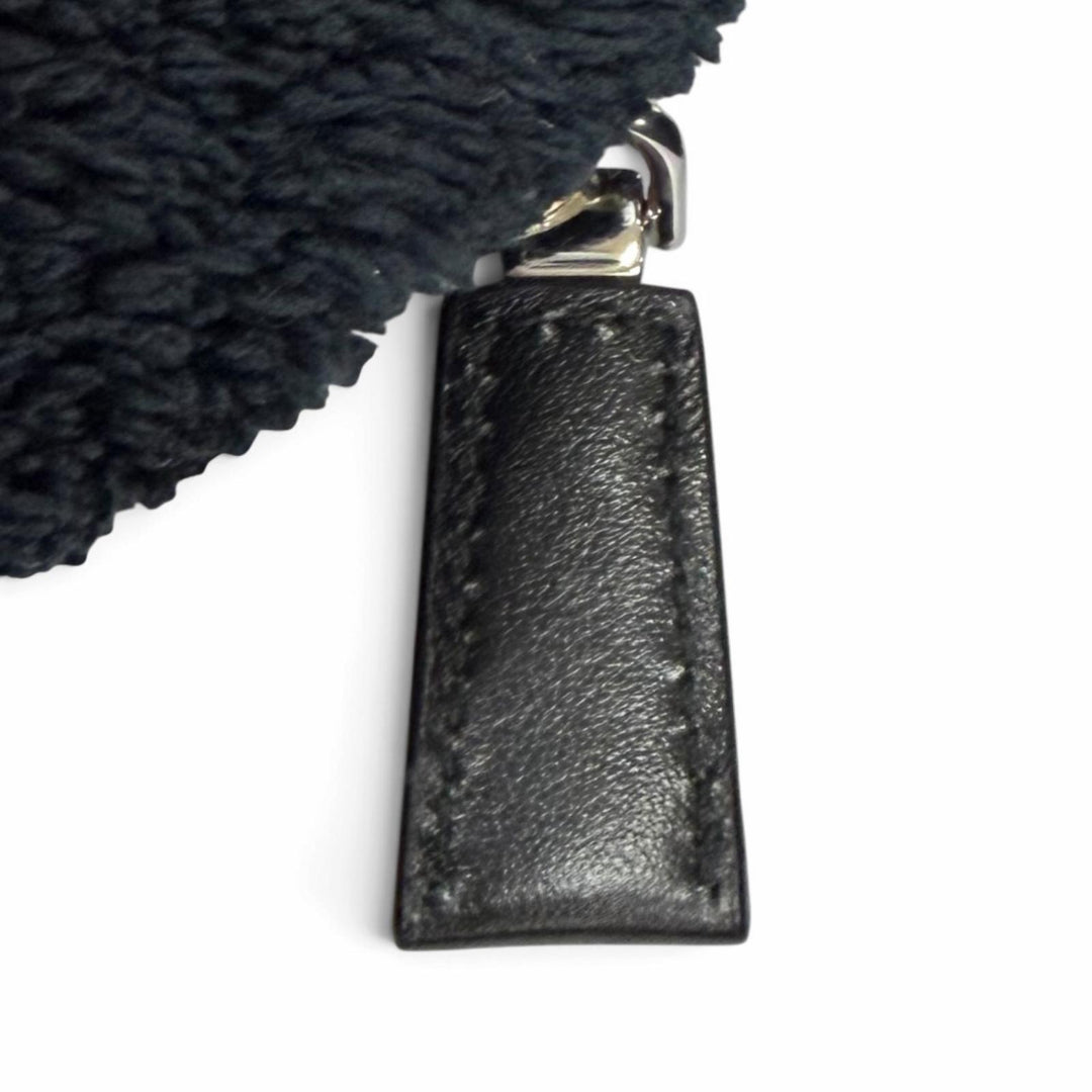 Excellent PRADA Handbag Terry Cloth Triangle Logo Pile Bag Navy Women 1NE043