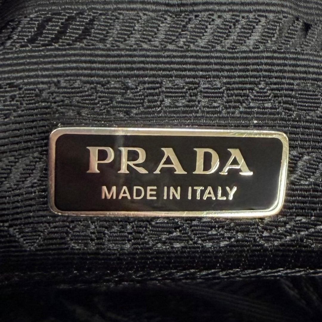 Excellent PRADA Handbag Terry Cloth Triangle Logo Pile Bag Navy Women 1NE043