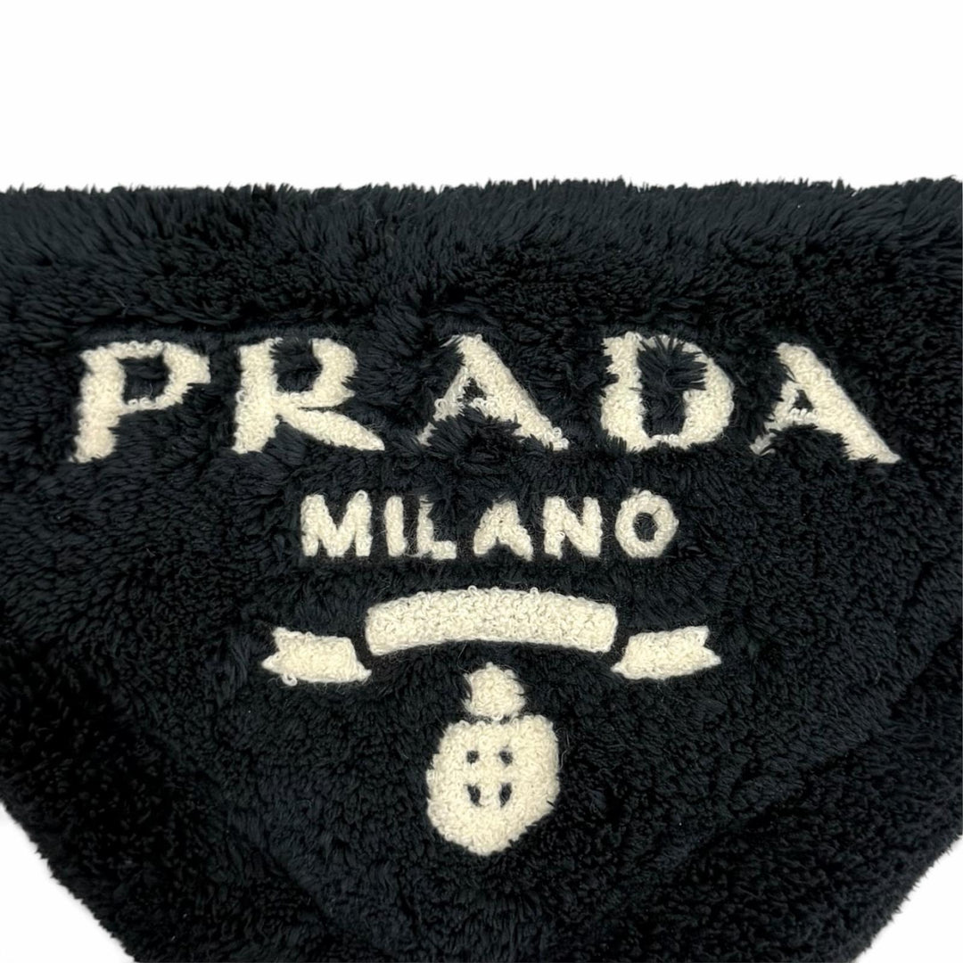 Excellent PRADA Handbag Terry Cloth Triangle Logo Pile Bag Navy Women 1NE043