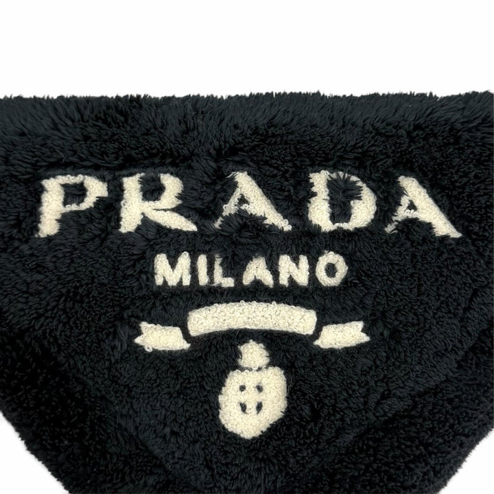 Excellent PRADA Handbag Terry Cloth Triangle Logo Pile Bag Navy Women 1NE043