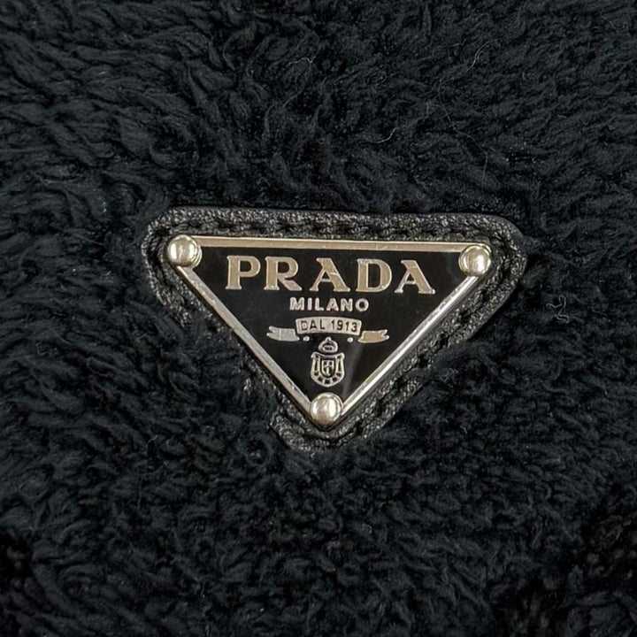Excellent PRADA Handbag Terry Cloth Triangle Logo Pile Bag Navy Women 1NE043