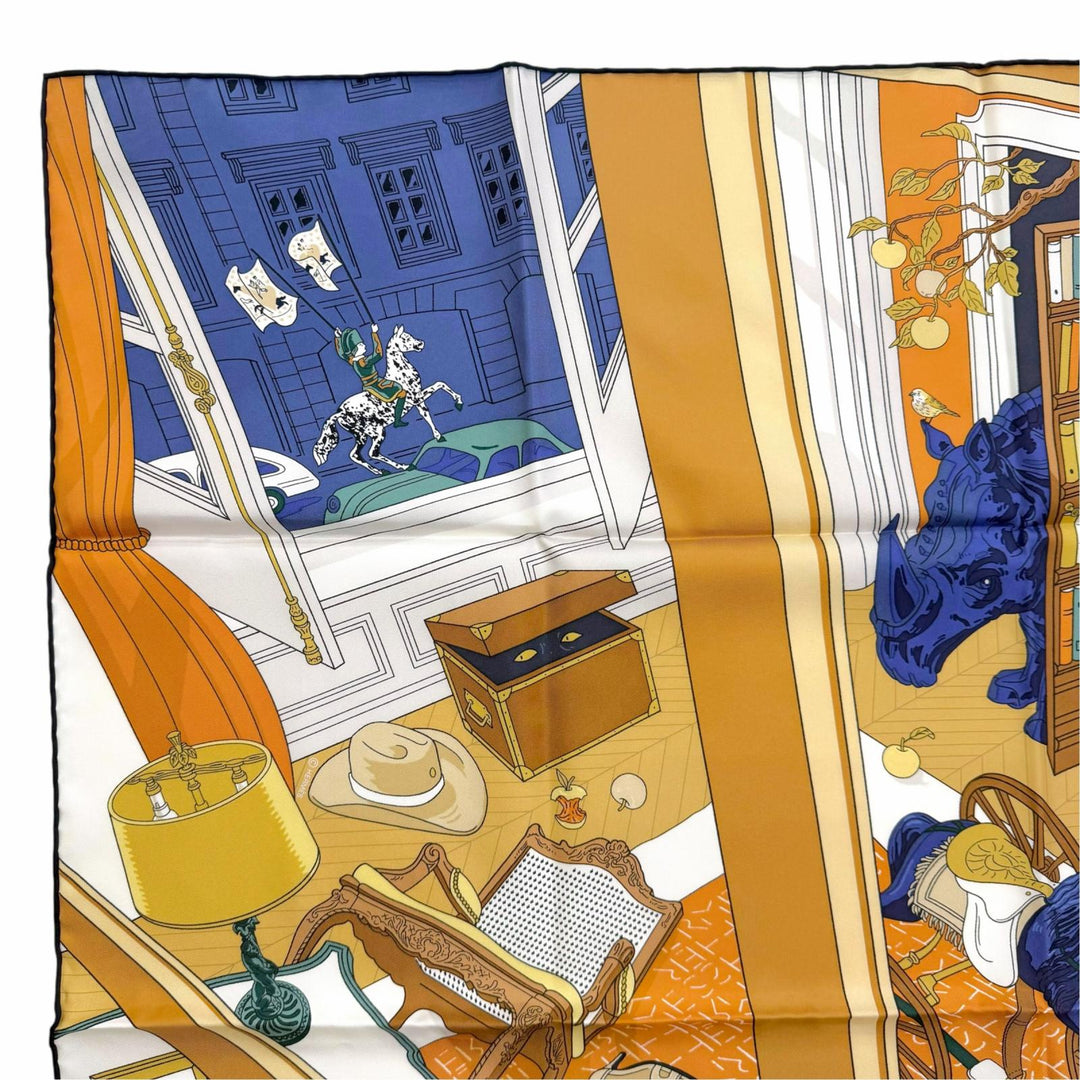 Pristine HERMES scarf MYSTERE AU 24 The Mystery of 24th Street, Carre 90 silk