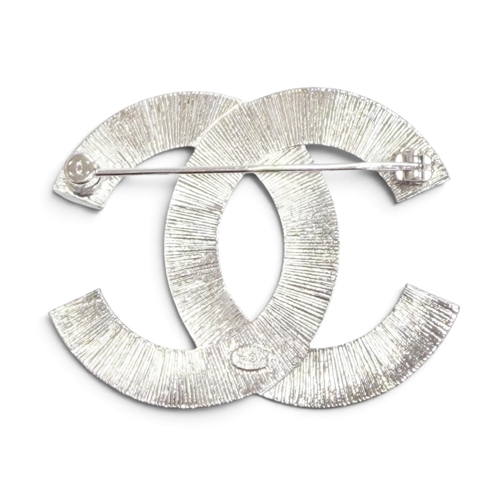 Excellent CHANEL Brooch COCO Mark CC Logo Rhinestone Crystal Bijou