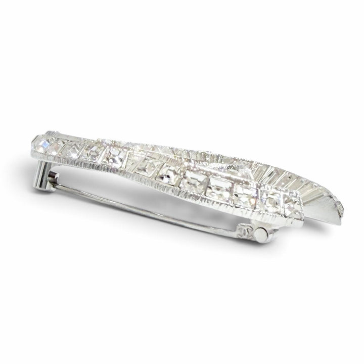 Excellent CHANEL Brooch COCO Mark CC Logo Rhinestone Crystal Bijou Silver F23V
