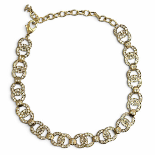 Excellent CHANEL Necklace COCO Mark Rhinestone Choker gold ー Women A21V