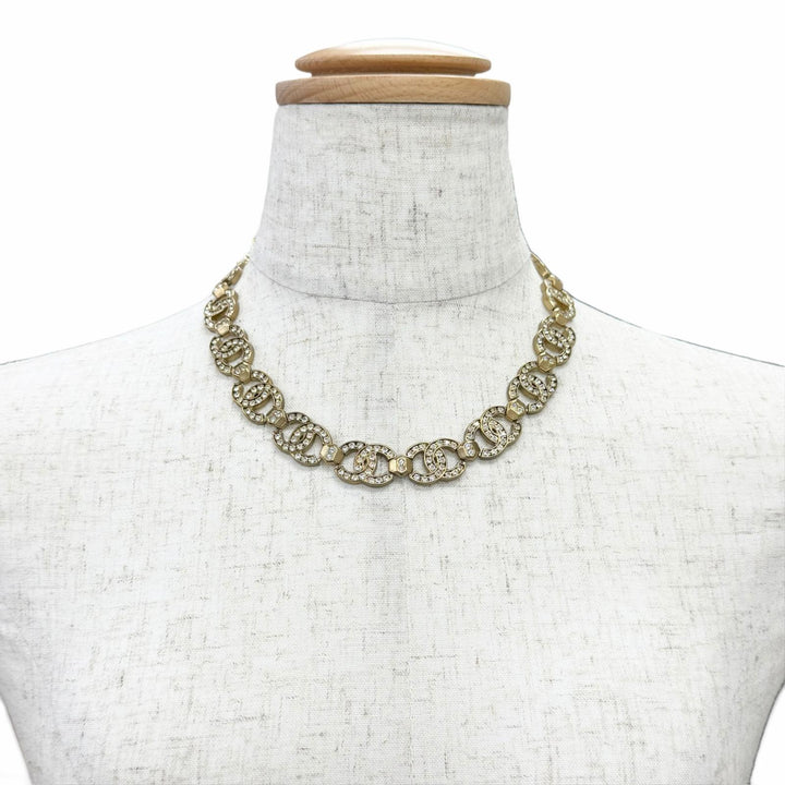 Excellent CHANEL Necklace COCO Mark Rhinestone Choker gold ー Women A21V