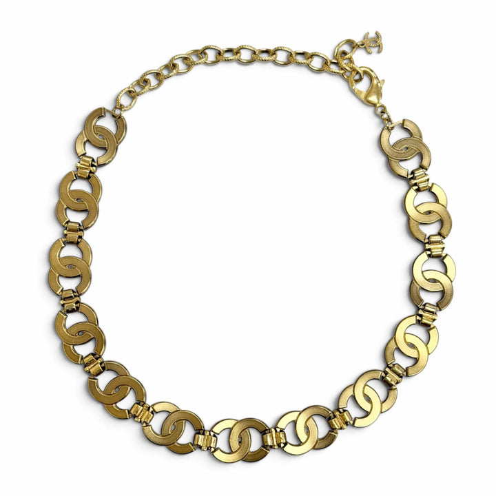 Excellent CHANEL Necklace COCO Mark Rhinestone Choker gold ー Women A21V