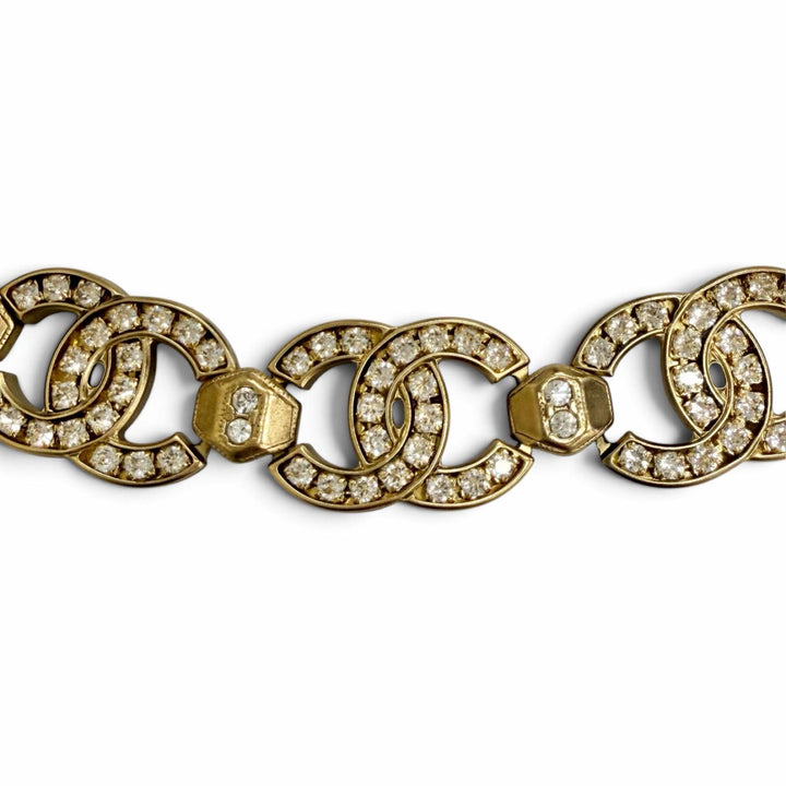 Excellent CHANEL Necklace COCO Mark Rhinestone Choker gold ー Women A21V